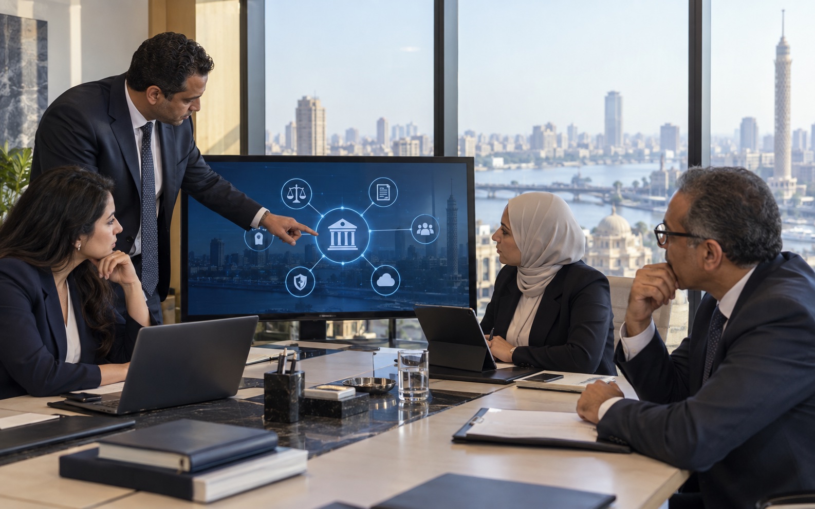 Egyptian legal and technology advisers discussing AI governance in Cairo